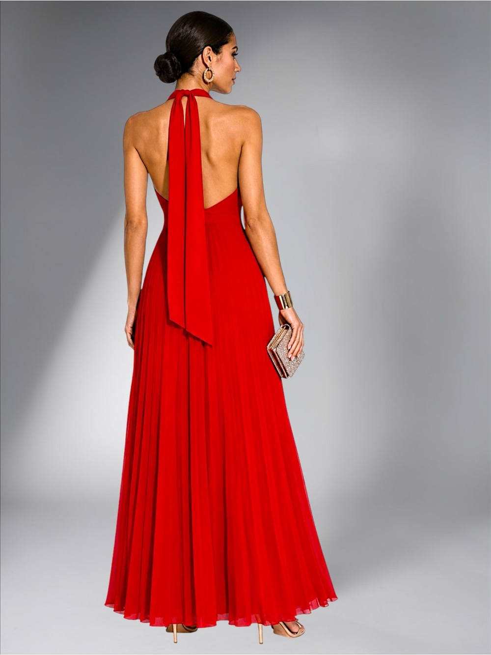 Zara Red Halter Maxi Dress with Keyhole Detail - Picture 3 of 12